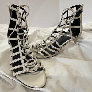 Calvin Klein Women's Neah Caged Sandals White Gladiator Size 9.5 M Excellent Con